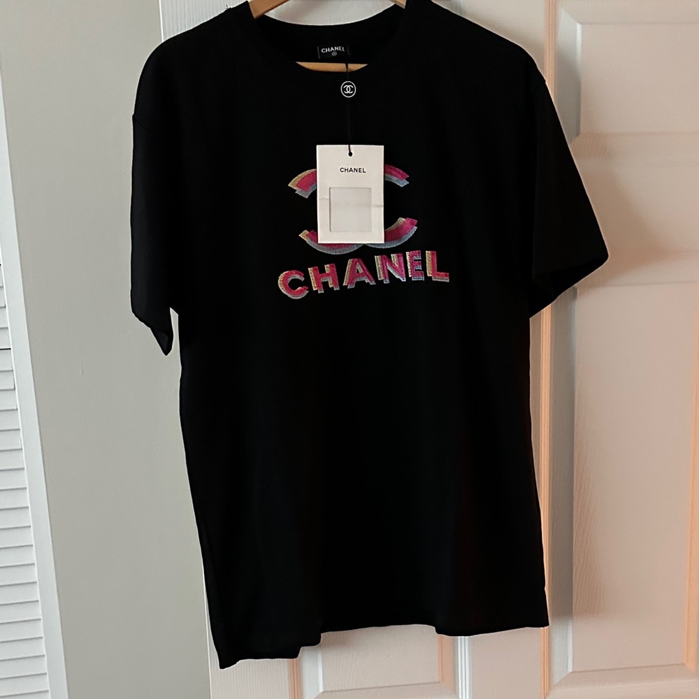 CHANEL Black Tee with Pink Accents